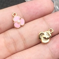 Pink enamel cherry blossom and textured gold flower charms with pearls on fingertips - 1Pc Pink Pearl Three-Petal Flower 9x11.5mm