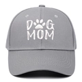 Dark grey cotton baseball cap with white DOG MOM embroidery and paw print detail - Gray