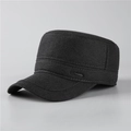 Gorra militar de lana gris oscuro para hombres mayores con tela gruesa y logo metálico - Ajustable / Gris