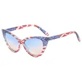 Cat eye sunglasses with American flag pattern frames and blue-orange gradient lenses - C6-US Flag