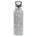 Insulated 32oz stainless steel tumbler with multi-color rhinestones and straw lid - 350ml (12oz) / Iridescent White