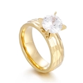 18K gold plated titanium ring with unique hammered texture and sparkling round crystal - Gold Female Style (With Zirconia)