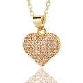 Luxury gold plated heart pendant necklace with pink cubic zirconia micro-pave setting - Pink