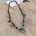 Ethnische Halskette mit türkisfarbenen Perlen und einem silbernen Schmetterlingsanhänger - Schwarze Schmetterling Perlen Jade Retro Halskette