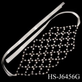 Elegant bridal pearl mesh headpiece with gold wire and white silk ribbons for weddings - Gold Artificial Pearl Mesh Hair Accessory (HS-J6456G)