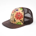 Casquette en paille fleurie avec filet marron et visière texture crocodile - Réglable / Maille Marron Fleurie (Motif 3)