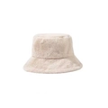 Thickened beige faux rabbit fur bucket hat with soft plush texture for winter warmth - Adjustable / Off White