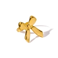 Golden bow-shaped stainless steel ring with polished finish and dimensional texture - Adjustable Open / 3D Twisted Bow Style (NB-R2023127)