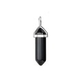 Detailed close-up of a hexagonal black obsidian crystal pendant with a polished silver clasp - Moon Charm / Black Onyx
