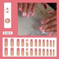Pink French press-on nails with white bows and pearls, long ballet shape 24pcs set - Pearl Bowknot Style (Z1033)