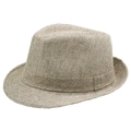 Macro detail showing woven linen texture and curved brim of the vintage fedora hat - Approx. 58cm / Light Khaki