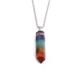 Polished hexagonal seven chakra stone pendant on silver twisted chain necklace - 60cm Twist Chain / Silver Rainbow Hexagonal Pillar