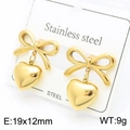 Orecchini a perno con fiocco e cuore in acciaio inossidabile dorato, 19x12mm - Cuore Oro (KE115156-KFC)
