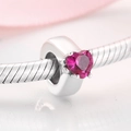 S925 sterling silver heart charm with pink gemstone on snake chain bracelet - S925 Silver/Heart Gem / Pink Gem Heart