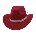 Detailed view of burgundy felt cowboy hat featuring a sparkling rhinestone band decoration - 57cm / Burgundy