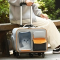 Mochila trolley gris para gatos con ribete naranja, gran capacidad y ruedas suaves - Gris claro