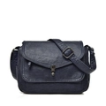Dark blue soft faux leather crossbody bag with vintage metal clasp and adjustable strap - Dark Blue