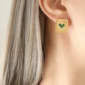Elegant gold square stud earrings with emerald green stone inlay for women - Gold Green Glass Stone Earrings