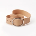 Ceinture en cuir marron clair pour femme avec une boucle ardillon ovale argentée élégante - Kaki