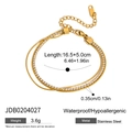 Double-layered gold stainless steel snake chain bracelet with sparkling white zircon - Double Layer Snake Chain Style (JDB0204027)