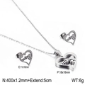 Elegant stainless steel heart necklace and stud earrings set with hollow out design - Silver Solid Carved Style (KS132866-KFC)