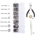 Silver bead caps and jewelry tool kit with 6mm caps, pliers, and tweezers in a storage box - White K Bead Caps + Tool Set