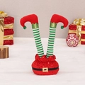 Jambes d'elfe de Noël avec bas rayés rouge vert dans une base à paillettes - Corps Rouge/Base à Paillettes / Rouge