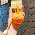 Orange Wood Fish keychain stress relief toy with yellow gift card and bear charm - Cream Bear Wooden Fish Keychain - Yellow Victory