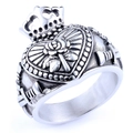 Anello vintage in acciaio inossidabile argento con cuore corona e rosa stile punk - US 7 / Color Acciaio