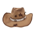 Classic brown woven cowboy straw hat with star patterns and metal conchos decor - Camel