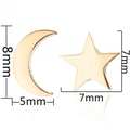 Golden asymmetrical moon and star stud earrings with precise dimensions 8mm and 7mm - 155 Moon Star - Gold