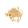 Vintage golden bull brooch with sparkling crystals and black gemstone eye detail - Taurus