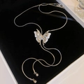Elegant double-layered butterfly tassel necklace with adjustable silver snake chain - Butterfly Tassel Style / Silver-White