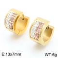 Gold stainless steel hoop earrings with white and champagne crystal pavé inlay - Gold Champagne (KE118335-TGD)