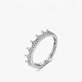 Elegant S925 sterling silver crown ring with pavé micro-diamonds and open design - Adjustable Open / Silver