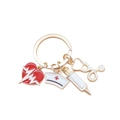 Golden medical keychain with nurse hat, stethoscope, syringe and ECG heart charms - EKG Heart Keyring Gold Color
