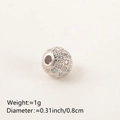 Silver copper round bead with micro-pave clear cubic zirconia stones for DIY jewelry - 8MM White Zirconia Platinum Plated