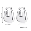 Detailed silver hollow U-shape earring dimensions: 26mm height and 24mm width - Smooth U-shaped Style