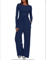 Completo casual blu navy da donna con maglia a maniche lunghe e pantaloni a gamba larga - XS / Blu zaffiro