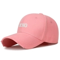 Pink cotton twill baseball cap with white ECHO embroidery and distressed brim details - Pink