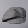 Dettaglio del tessuto in cotone a righe e degli occhielli in metallo sul cappello newsboy - M (56-58cm) / Grigio