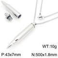 Polished silver stainless steel bullet urn necklace with screw lid for ashes 43x7mm - Pendant with Chain / Steel