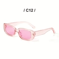 Pink transparent rectangle frame sunglasses in trendy vintage style with model C12 - Pink Frame / Pink Lens