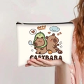 Weiße Kosmetiktasche aus Segeltuch mit niedlichem Capybara-Aufdruck und Reißverschluss - Weißes Cartoon Capybara Paradies (jiayingpbb076)