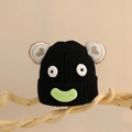 Bonnet noir en tricot pour enfants avec de grands yeux et de grosses lèvres vertes - Taille Unique (1-5 Ans) / Noir