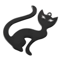 Close-up of a glossy black metal cat pendant featuring sparkling gemstone eyes - Cat / Gunmetal