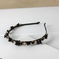 Macro detail of luxury headband featuring black crystals and clear rhinestones - Style SJ002 / Black
