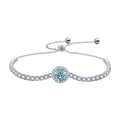 925 Sterling silver bracelet featuring a round halo moissanite with adjustable slider - 925 Sterling Silver (White Gold Plated) / 1 Carat Sky Blue Moissanite