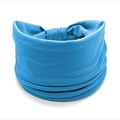 Sky blue bohemian style elastic headwrap with soft knitted cotton texture for women - Blue