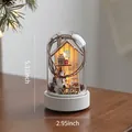 Christmas glass dome light with wooden house and gnome figurine featuring NOEL text - White Gnome Style A